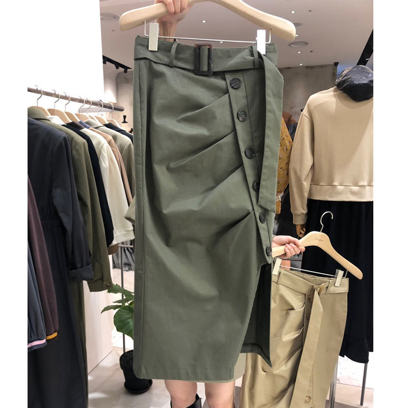 Nomikuma Fashion Single Breasted Split Skirts Elegant Women Korean Belt High Waist Split Skirt New Faldas Mujer 6D784 210427