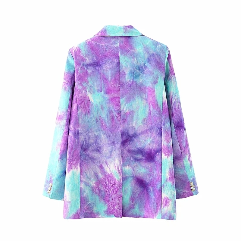 tie dye women elegant loose purple blazers fashion ladies casual long jacket suits boho female chic blazer girls 210527