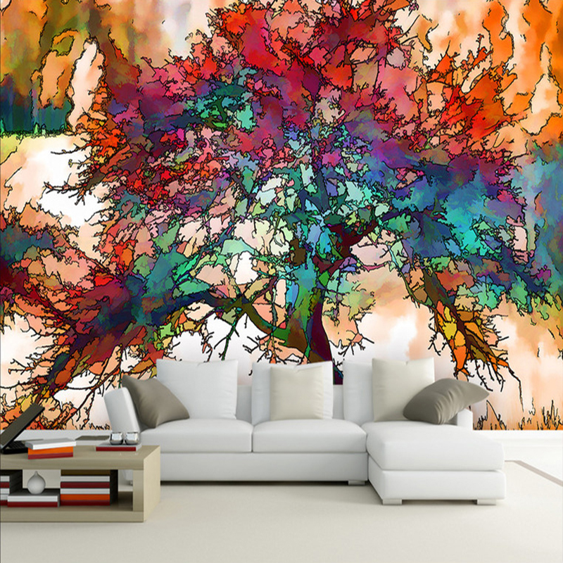 Modern Abstract Art Colorful Tree Photo Wall Mural Restaurant Cafe Bar Mural Wallpapers Creative Decor Papel Murals