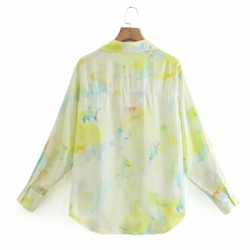 Spring Women Tie Dye Printing Casual Blouse Female Long Sleeve Shirt Office Lady Loose Tops Blusas S8698 210430