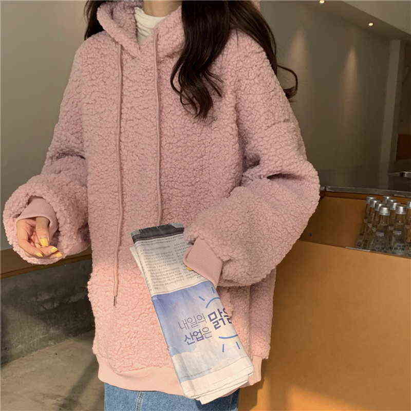 QRWR Women Hoodie Korean Style Winter Casual Cute Kawaii Warm Sweatshirt Loose Female Pocket Oversized Hoodies for Girls 211108