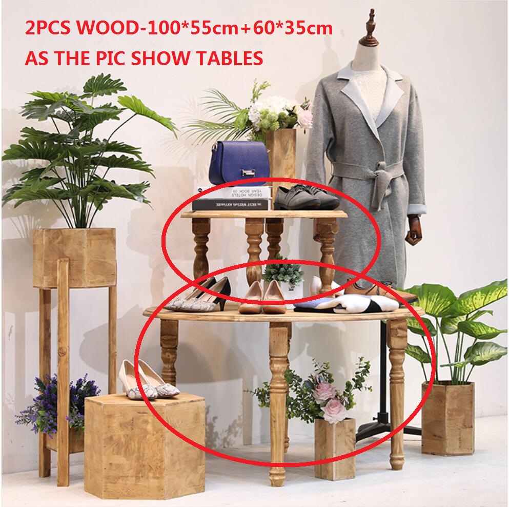 Clothing store display rack Commercial Furniture floor type high low island platform solid wood antique window show racks women's cloth shop shel