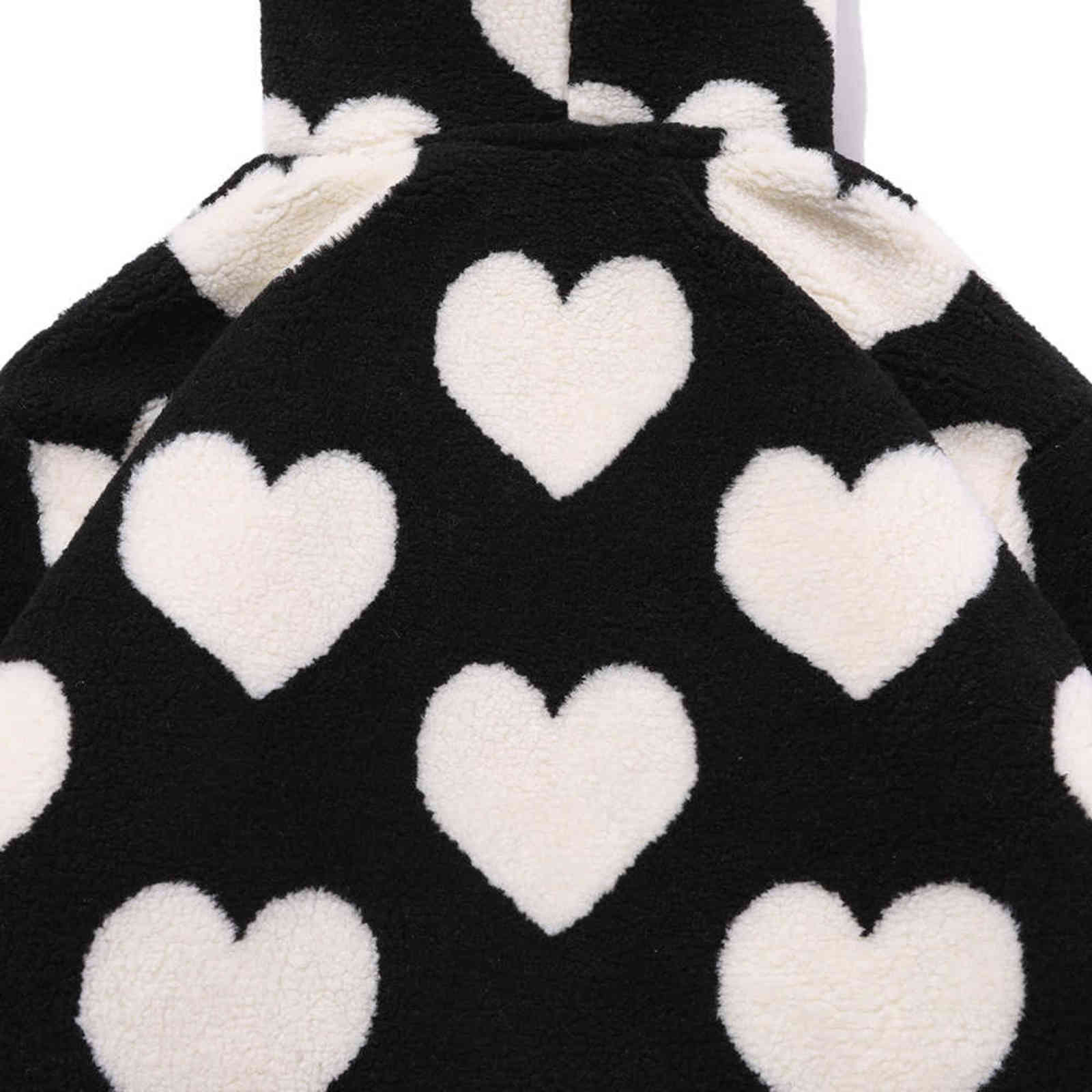 Aolamegs Cute Heart-shaped Print Lambswool Winter Jacket Men Drawstring Pockets Zipper Hooded High Street Warm Couple Streetwear 211110