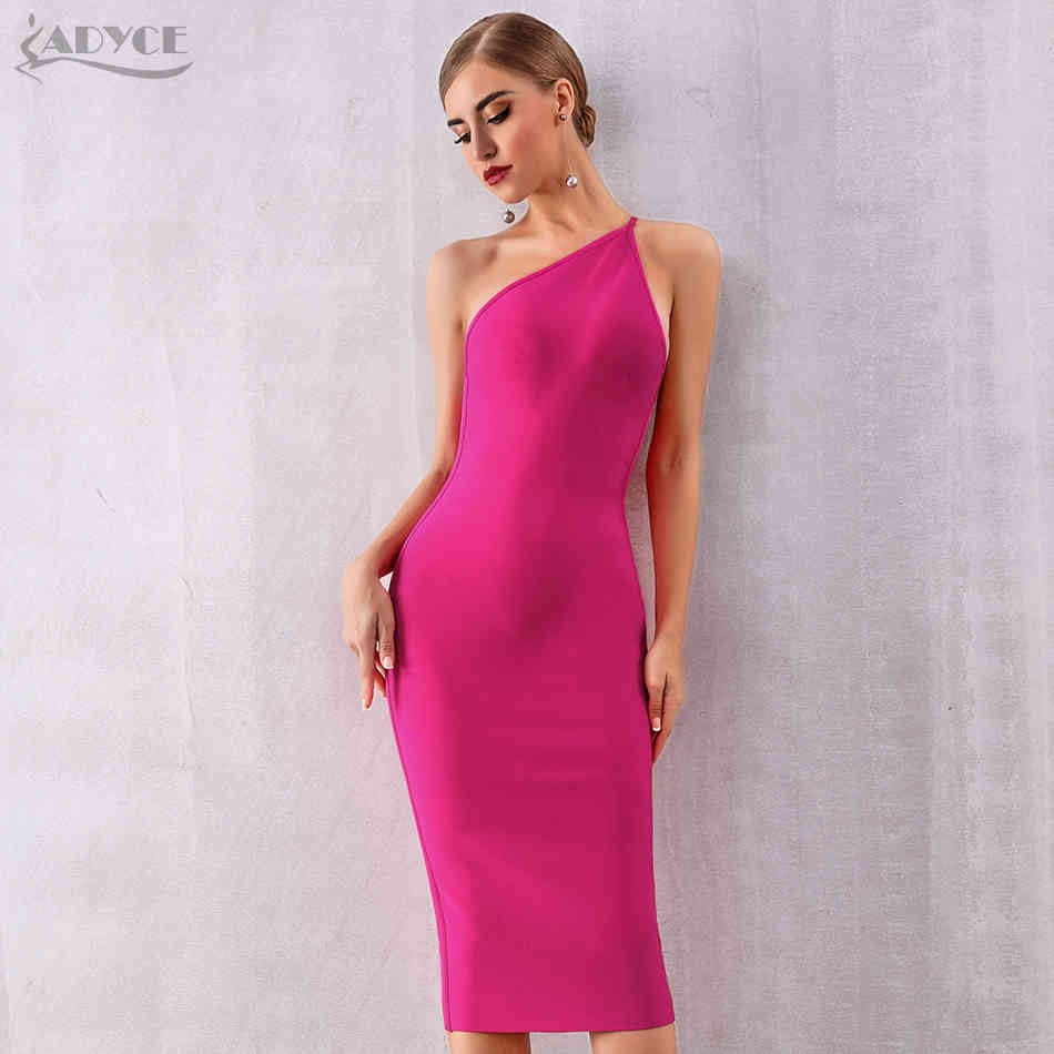Summer One Shoulder Bandage Dress Women Vestidos Sexy Rose Red Spaghetti Strap Club Celebrity Runway Party 210423