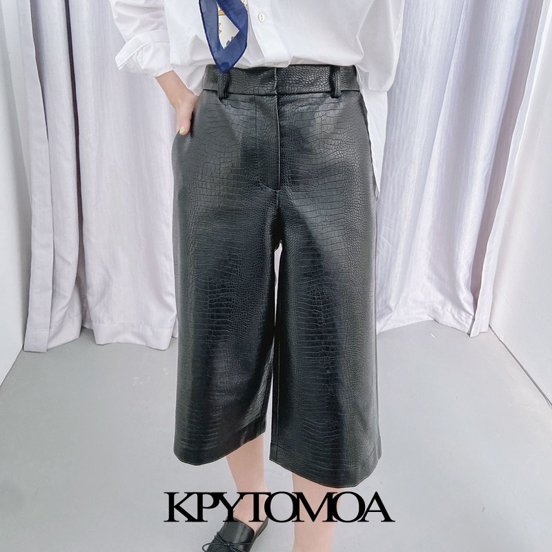 Women Fashion Side Pockets Faux Leather Bermuda Shorts High Waist Zipper Female Short Pants Mujer 210420