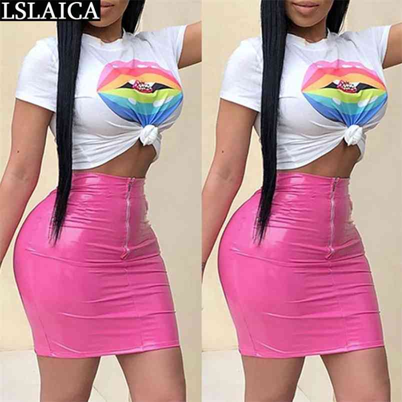 Casual PU leather skirt solid color zipper decorated slim elegant mini evening night party club streetwear women s 210515