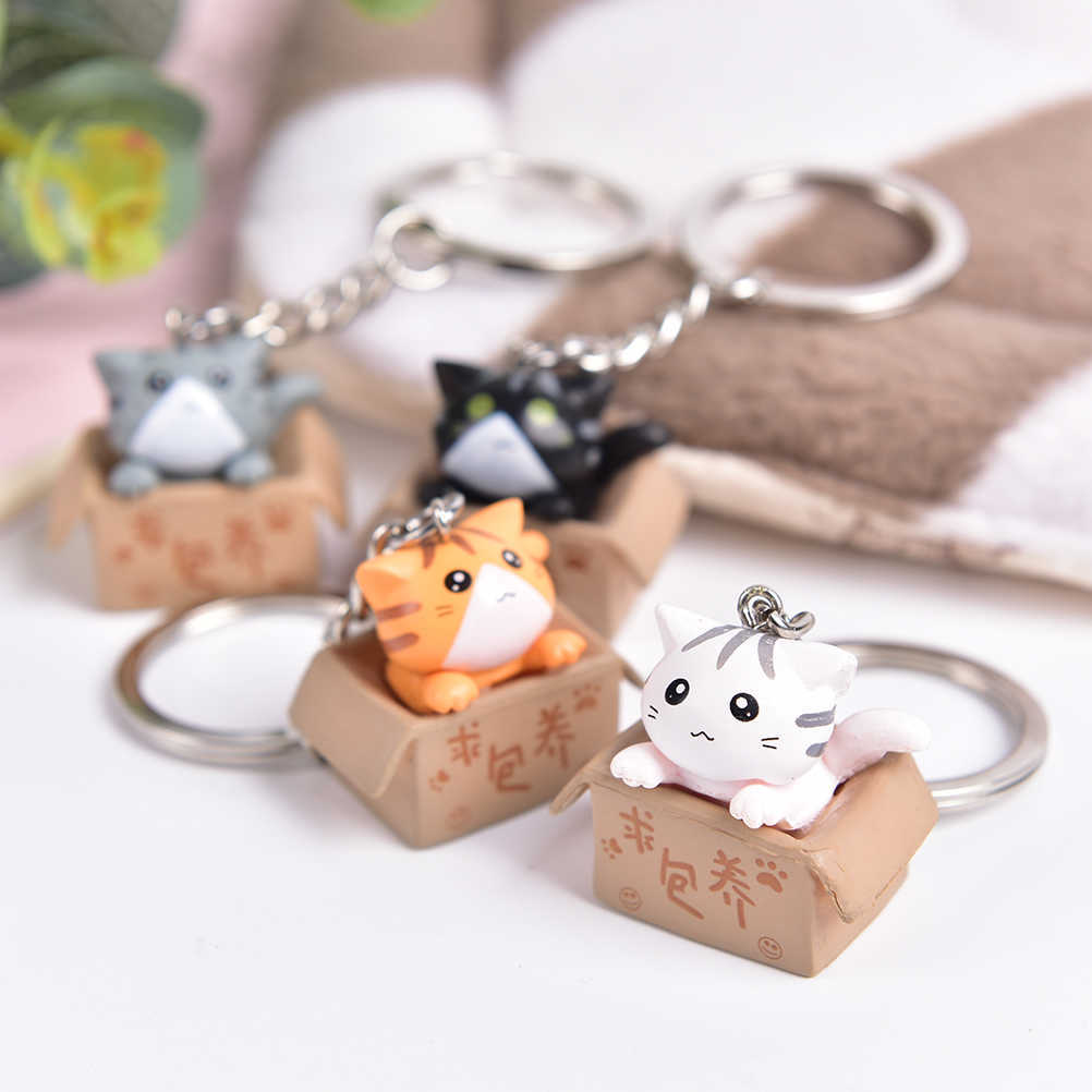 1pcs Creative Personality Cute Little Cat Box Keychain For Women Men Keychain Bag Pendants R250728