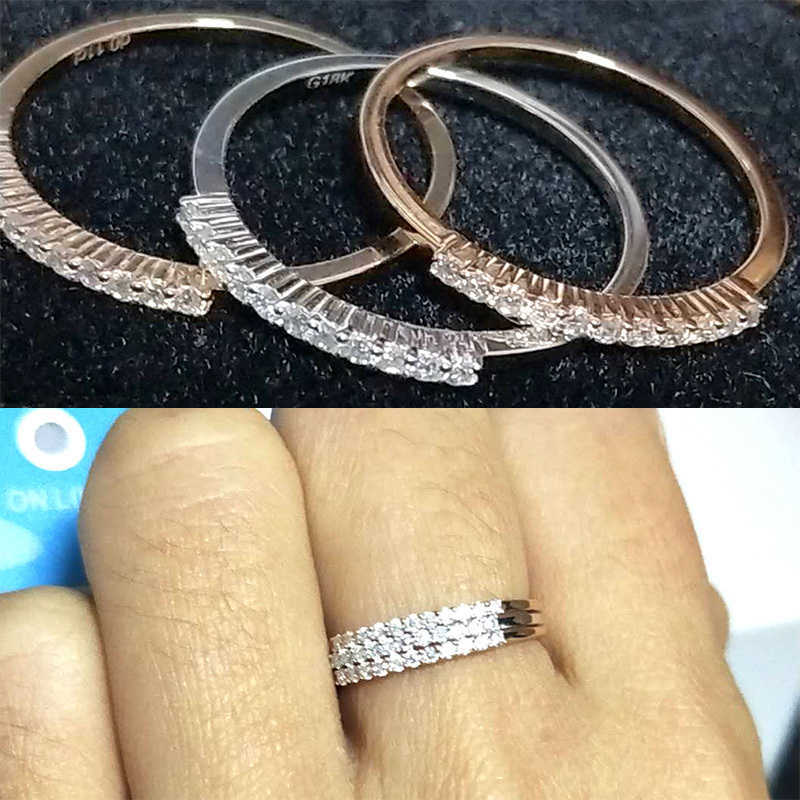 Unique Diamond Wedding Ring Real 14k 585 Gold Wedding Band For Women 0.12ct Diamond Anniversary Match Band CJ191205