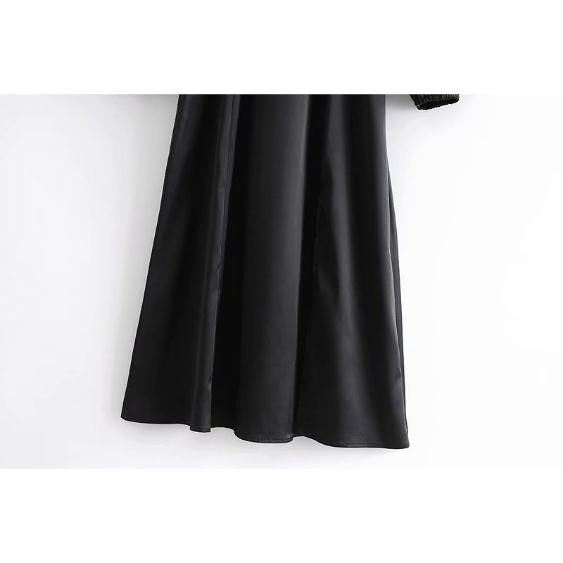 Elegant Women Black Satin Dresses Fashion Ladies Square Collar Vestidos Streetwear Female Chic Slit Side Dress 210430