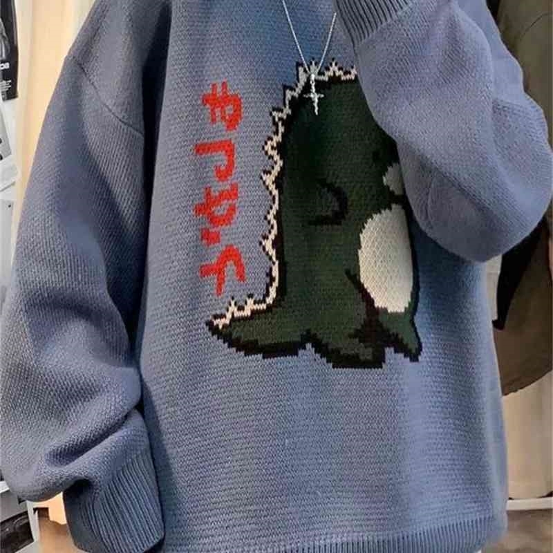 Man Women Cartoon Knitted Sweater Hit Color Loose Pullover Tops Harajuku Jacquard Knit Pullovers Jumper 210519