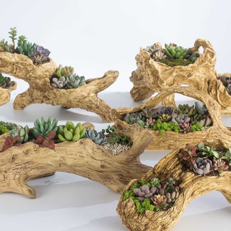 Apple Garden imitation wood multi-meat flower pot creative meat plant flower pot T200104