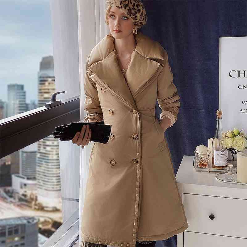 Dauwawa Elegant 90% White Duck Down Coat Women Double Breasted Winter Warm Solid Long Down Coats Outfits Female DT1DDW012 210520