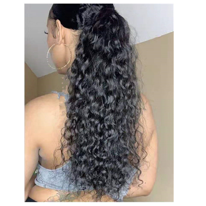 Cuticle aligned 12A raw cambodian deep wave curly ponytail human hair extension afro puff bun upd hairpiece 140g 4colors