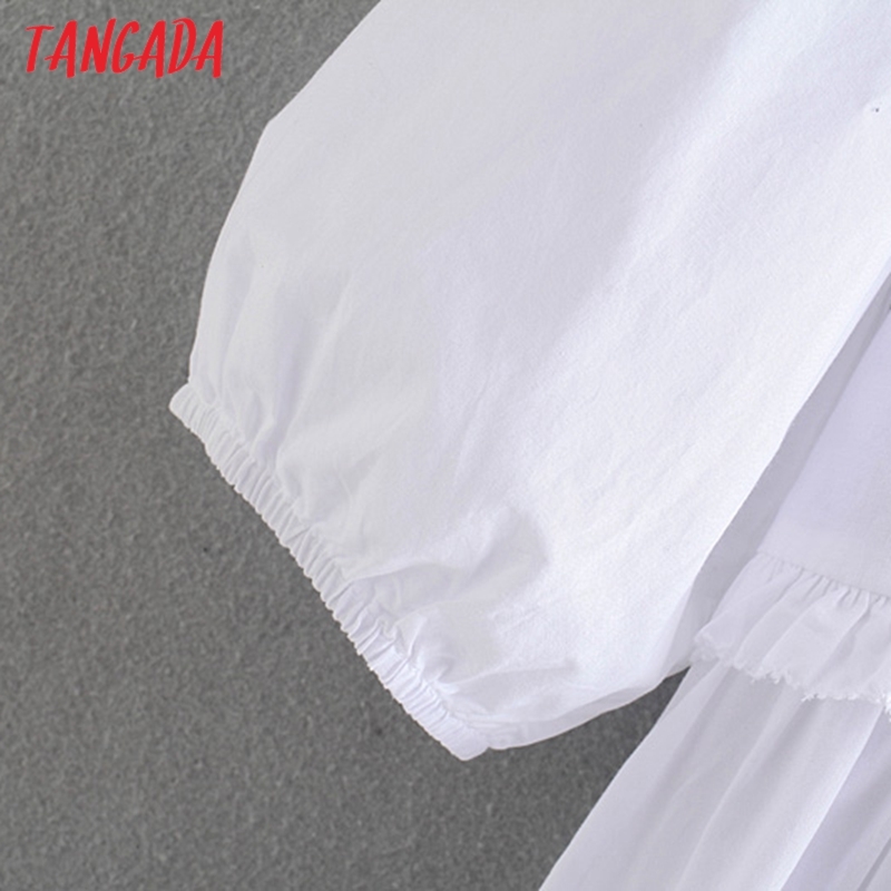 Summer Women White Emboridery Neck Short Sleeve Ladies Mini Dress Vestidos 4N20 210416
