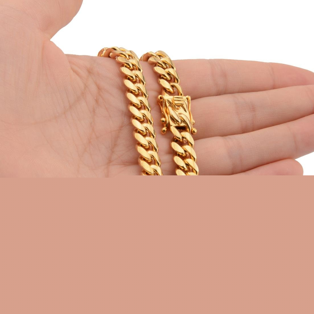 8mm10mm12mm14mm16mm Necklace Miami Cuban Link Chains Stainless Steel Mens 14K Gold Chain High Polished Punk Curb good quality33149