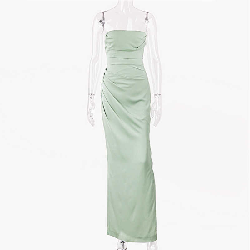 DEAT Women Straplee Split Slim Midi-long Dress Arrivals Lady Sexy Backless Temperament Fashion Spring Summer 11D1100 210709