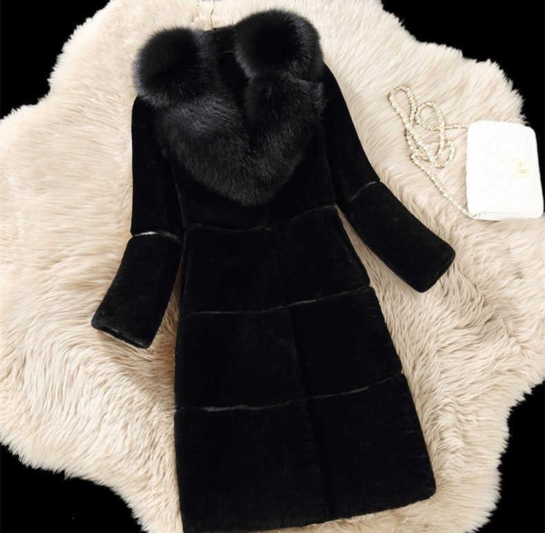 Faux Fur Coat Women Autumn Winter Long Jackets Female Casual Thick Warm Faux Fur Collar Coat Slim Outwear Clothes 5XL 210910
