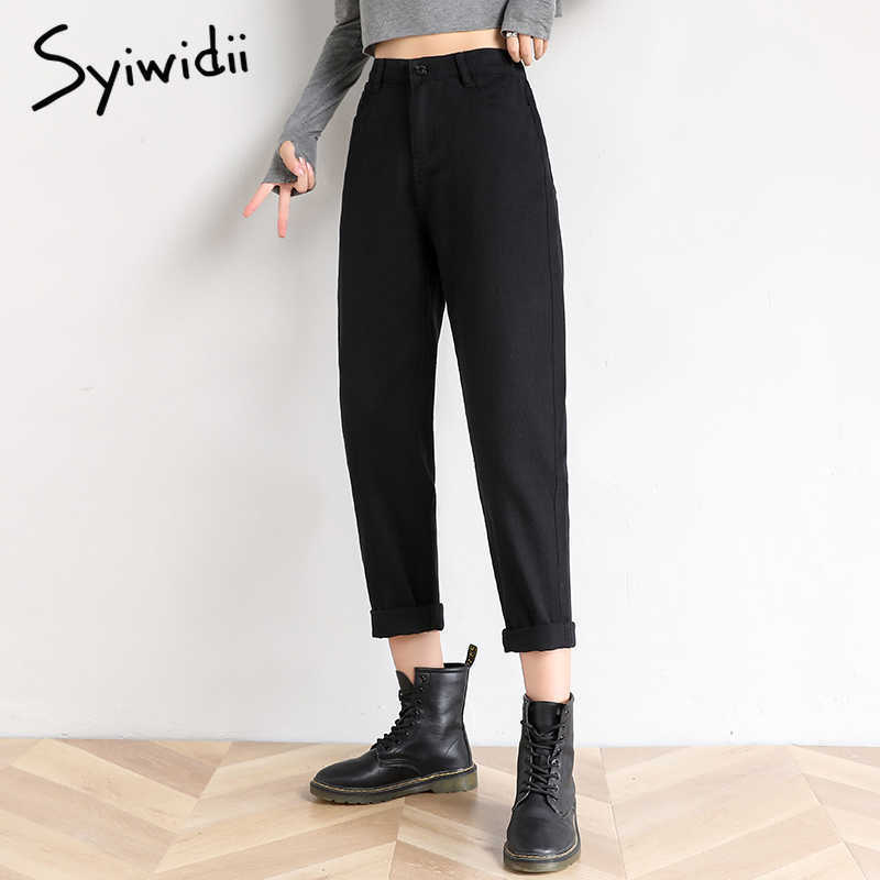 syiwidii blue jeans women elastic waist denim pants black beige Vintage Washed high mom fashion 210922