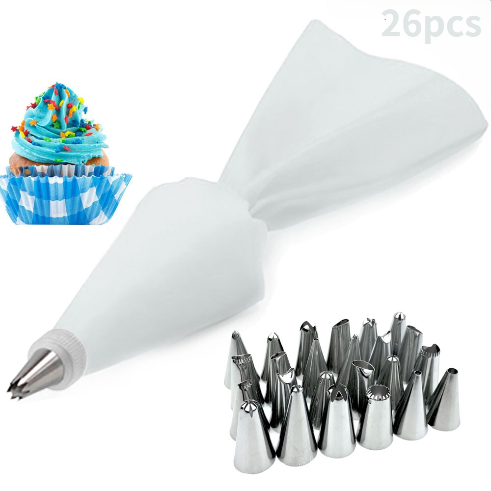 26Pcs/8Pcs Set Silicone Pastry Bag Tips Kitchen DIY Cake Cream Decorating Tools Reusable Pastry Bags+24 Nozzle Set Resin Mold