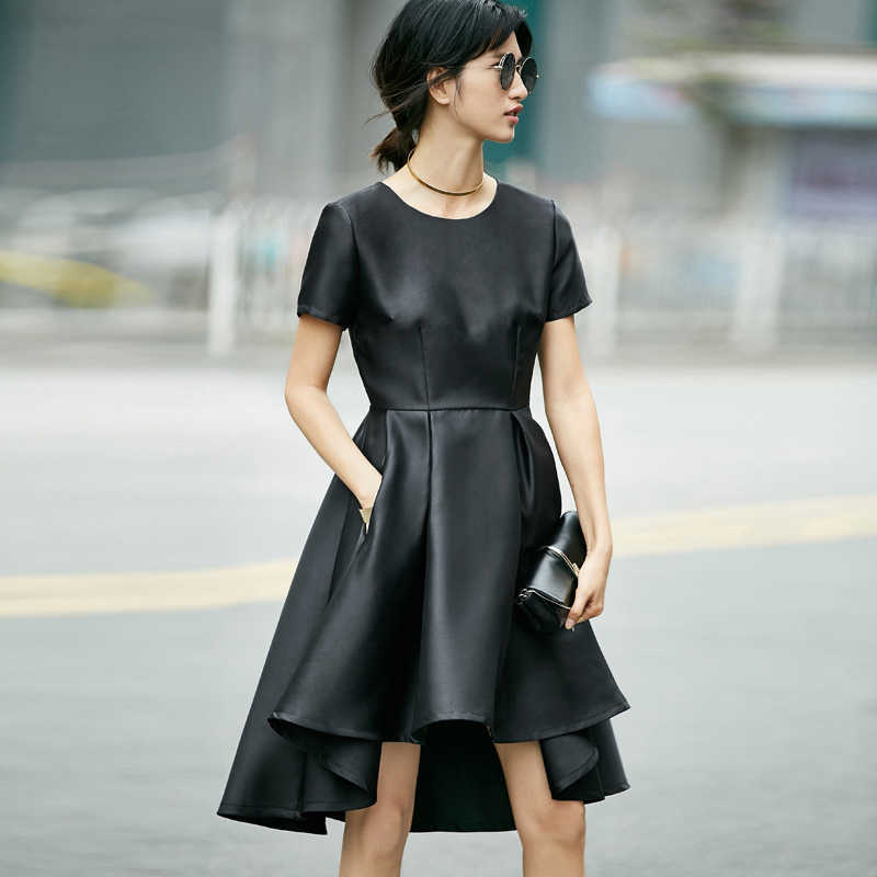 Minimalism Fashion Women's Dress Temperament Solid Oneck Aline Irregular Hem Party Chiffon 11792680 210527