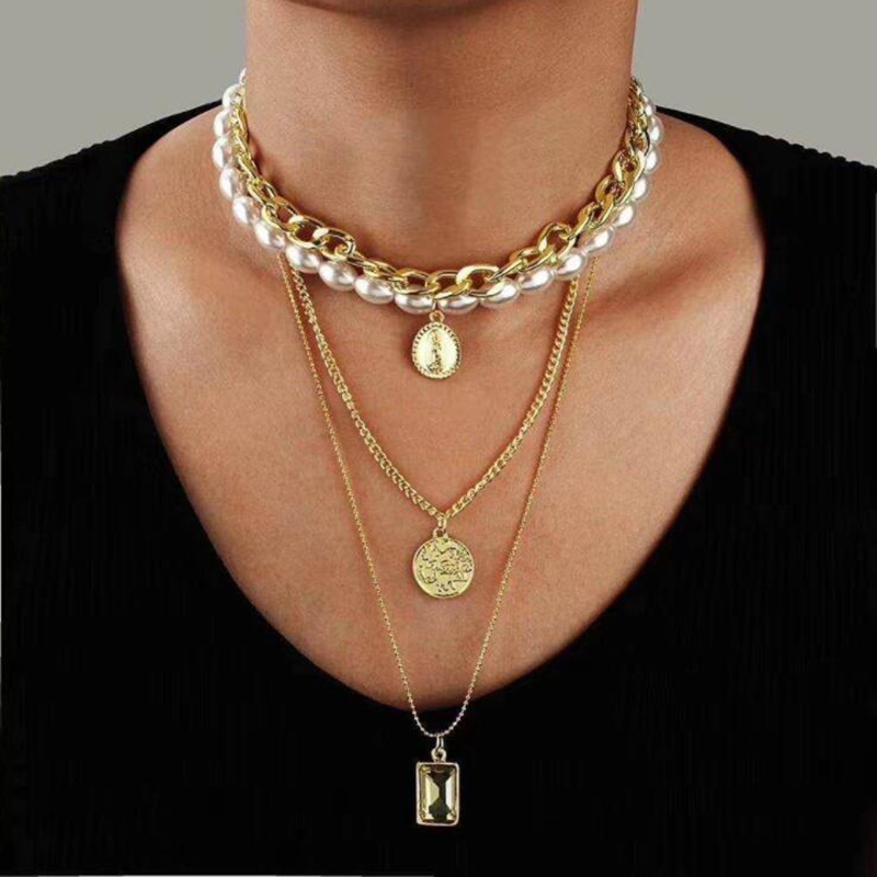 Multi Layered Pearl Chain Choker Necklace Collar Statement Charm Coin Crystal Pendant Necklace For Women Punk Jewelry
Multi Layered Pearl Chain Choker Necklace Collar Statement Charm Coin Crystal Pendant Necklace For Women Punk Jewelry