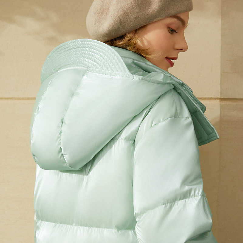 Minimalism Winter Coat Women Fashion 90%White Duck Down 's Jacket Causal Solid Hooded 12040619 210527