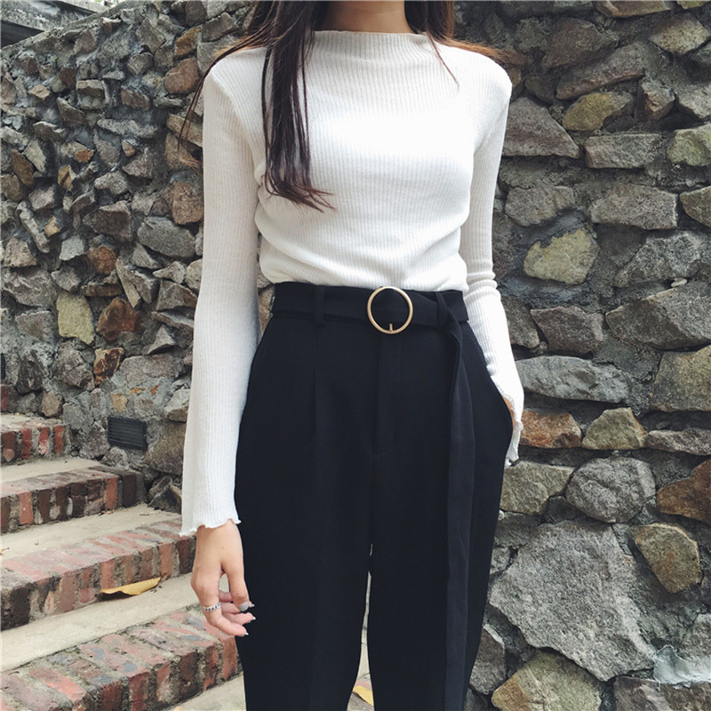 OL Elegant High Waist Harem Pants Women Spring Autumn Solid Work Casual Loose Suit Female Black Trousers 210421