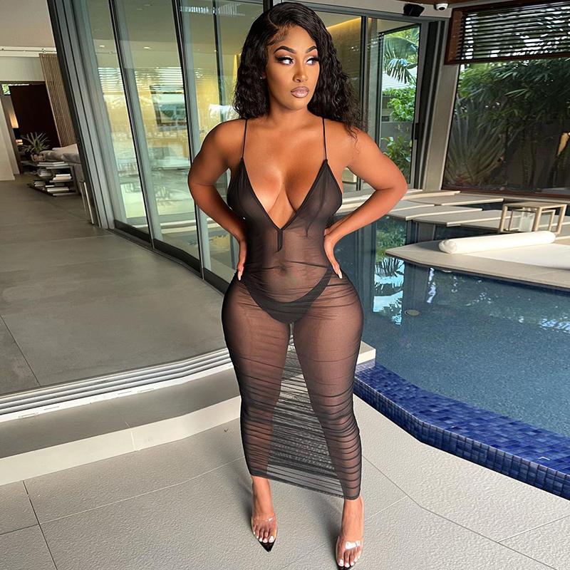 Casual Dresses Women Sexy See-through Mesh Sheer Dress Perspective Tie-up Solid Color V-neck Spaghetti Strap Backless Bodycon Midi, Black
Casual Dresses Women Sexy See-through Mesh Sheer Dress Perspective Tie-up Solid Color V-neck Spaghetti Strap Backless Bodycon Midi, Black