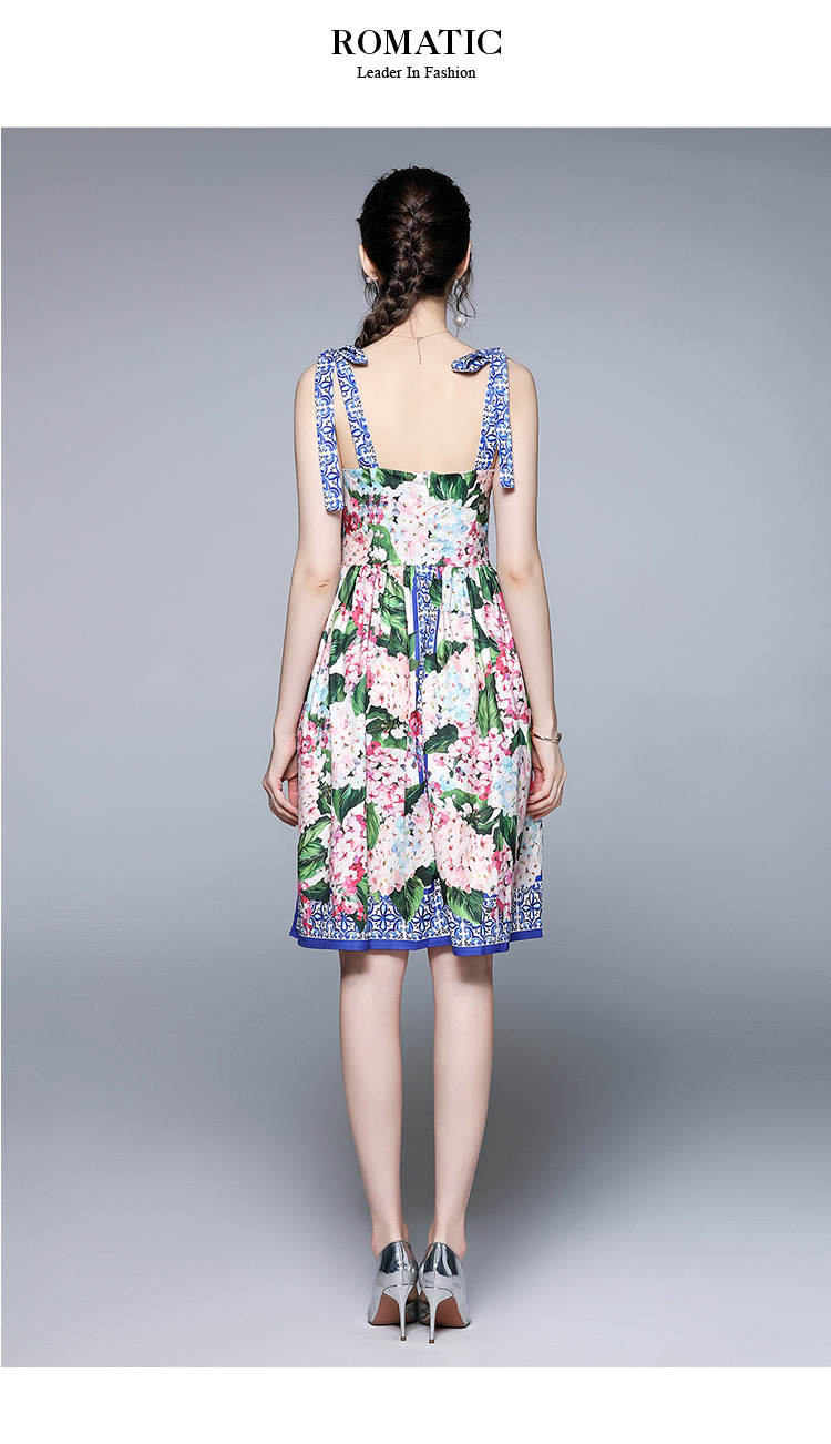 Fashion Summer Boho Dress Women's Spaghetti Strap Blue and white Floral Printed Casual Slim Dress vestidos 210518