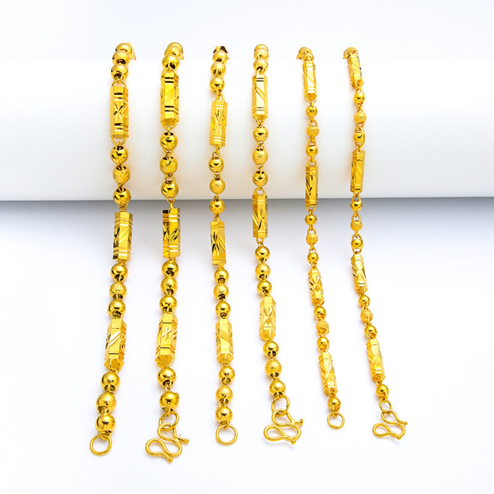 6mm/7mm/8mm Geometry Beads Chain Necklace Men 18k Yellow Gold Filled Clavicle Chain Fashion Jewelry 60cm Long