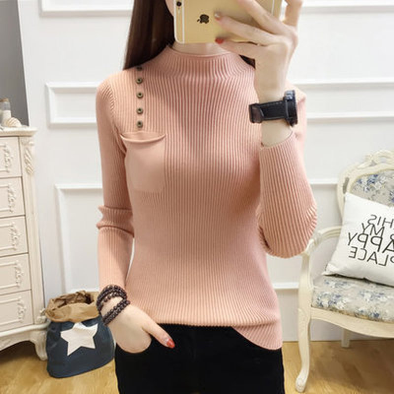 Autumn Winter Slim Woman Sweaters Thicken Button Pullover Sweater Long Sleeve Warm Jumper Chic Korean Clothes 12278 210510