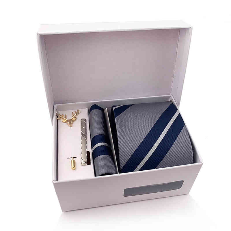 Necktie Scarf Corbata 2021 Men's Striped Tie Gift Box 6-piece Pocket Collar Clip Cuffs