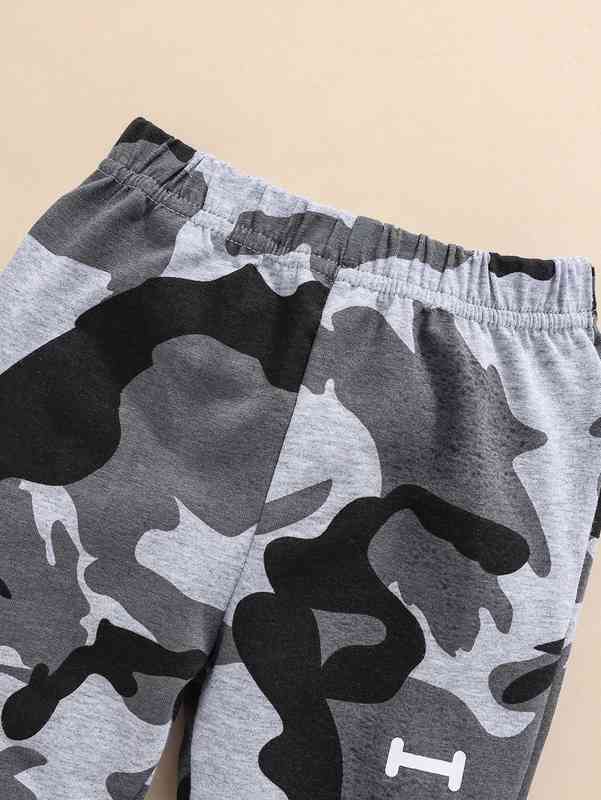 Baby Camo And Slogan Graphic Hoodie & Sweatpants SHE