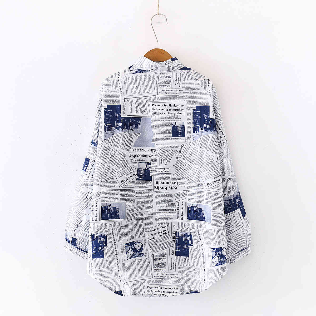 Blusas Mujer De Moda Long Sleeve White Shirts spaper Printed Loose Irregular Women Blouse Casual Fashion Tide 684H 210420