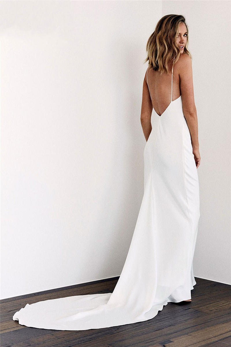 Simple Boho Wedding Dress Mermaid 2021 Spaghetti Straps Chiffon Bohemian Bridal Gowns Bride Dresses Vestido De Noiva