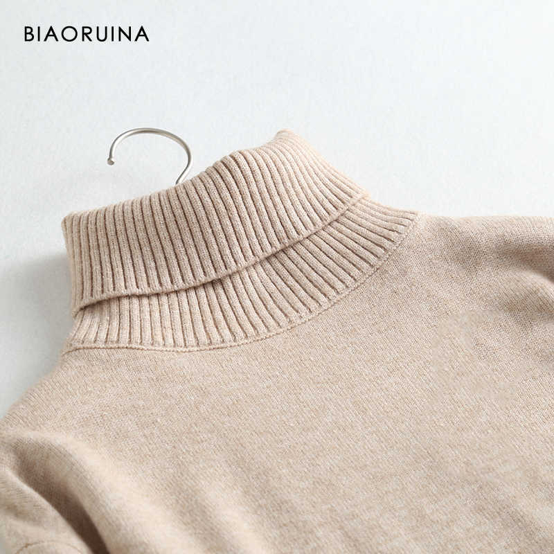 BIAORUINA 3 Colors Women's Casual All-match Solid Knitted Turtleneck Sweater Female Everyday Autumn Winter Keep Warm Pullovers 211018