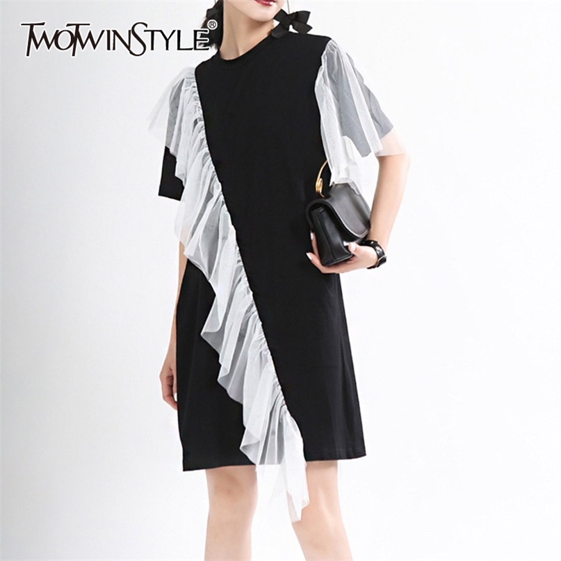 Casual Patchwrok Mesh Women Dress O Neck Short Sleeve Irregular Ruffles Hit Color Dresses Female Fashion Clothing 210520, Black
Casual Patchwrok Mesh Women Dress O Neck Short Sleeve Irregular Ruffles Hit Color Dresses Female Fashion Clothing 210520, Black