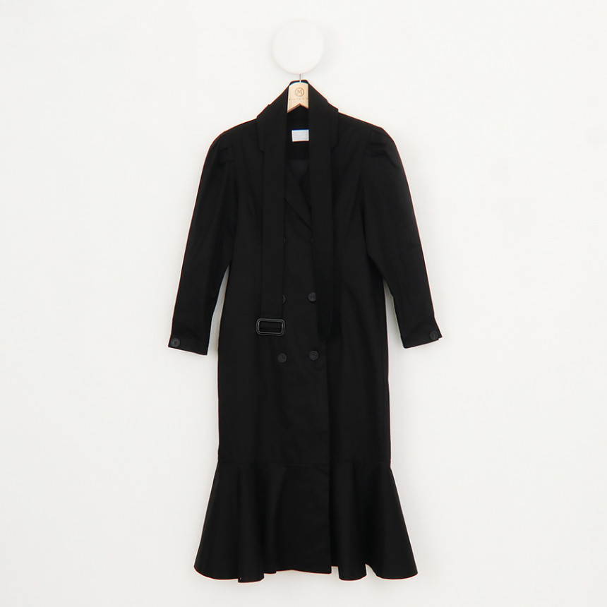 Minimalist Double-breasted Puff Sleeve Mermaid Trench Coat Elegant OL Outwear Autumn Lace-up Lapel Windbreaker 210421