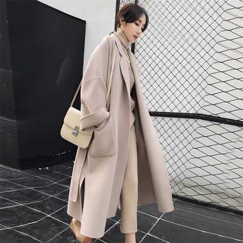 Women Coat Women's Mid-length Autumn And Winter Clothes Hepburn Style Coat Knee-length Outwear Rm* 211104
