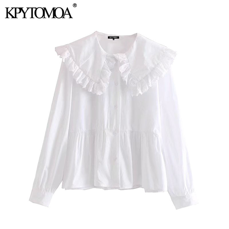 KPYTOMOA Women 2021 Sweet Fashion With Peter pan Collar Ruffled Blouses Vintage Long Sleeve Button-up Female Shirts Chic Tops, As picture
KPYTOMOA Women 2021 Sweet Fashion With Peter pan Collar Ruffled Blouses Vintage Long Sleeve Button-up Female Shirts Chic Tops, As picture