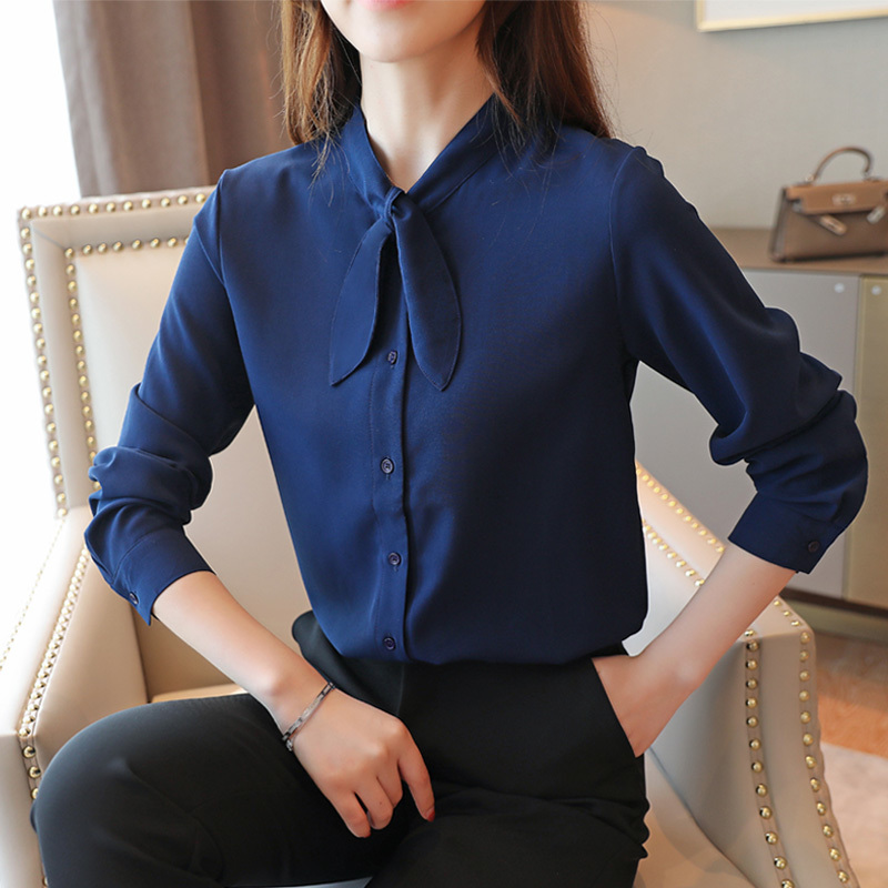 dames blouses lange mouwen blusas mujer de moda womens tops and ladies office Solid chiffon blouse 6955 50 210427