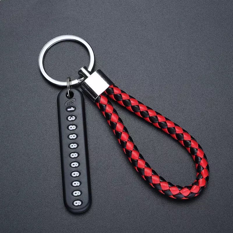 Anti-lost Car Keychain Phone Number Card Keyring Leather Bradied Rope Auto Vehicle Key Chain Holder Accessories Keyfob
