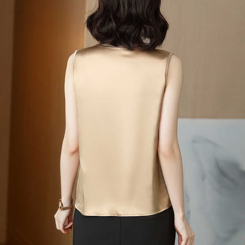 Korean Fashion Silk Tank Top Women Satin Office Lady Lace Solid Plus Size XXXL/5XL Clothing for 210531