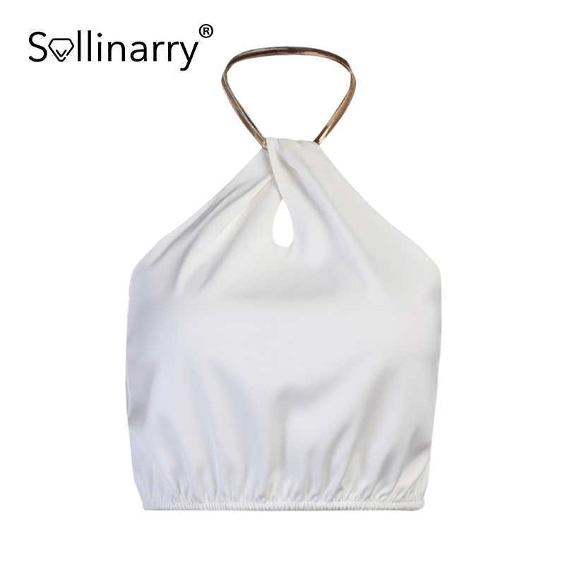 Sollinarry Fashion Summer Female Sleeveless Camis Sexy Solid Halter Women Nightclub Style Tanks Classic Casual outfits Chain Tee 210709