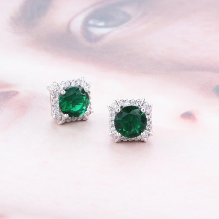Sterg Sier Round-Cut Emerald Cubic Zirconia Eternity Stud Earrings