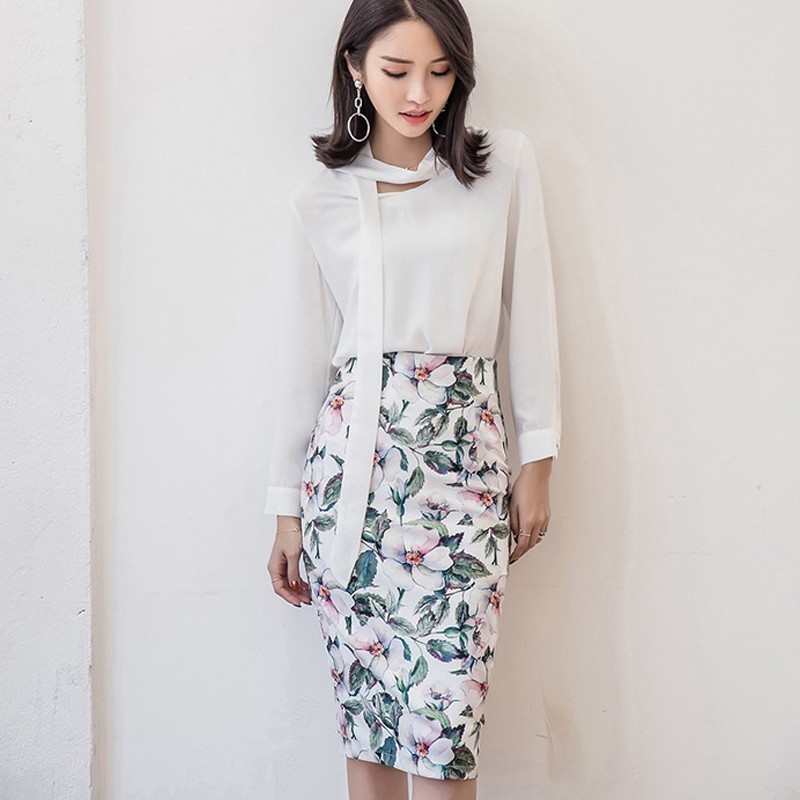 Summer Pencil Skirt Women High Waist Floral Print s Vintage Elegant Office Lady Bodycon Midi Mujer 210428