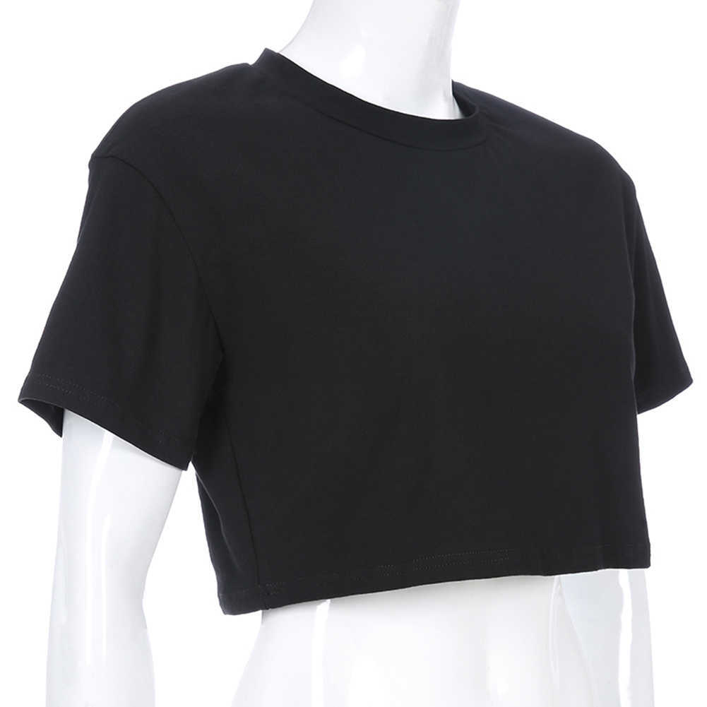 Female t-shirt 2020 Fashion Women's t shirt Crop Tops Summer Simple Soild tshirt Female Casual Tee Tops O-neck White T shirt X0628