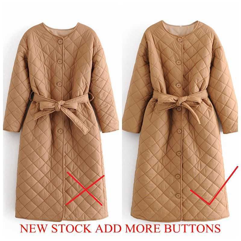 Tangada Women Khaki Oversize Thin Long Parkas With Belt Autumn Sleeve Buttons Pockets Female Warm Coat QN29 211013