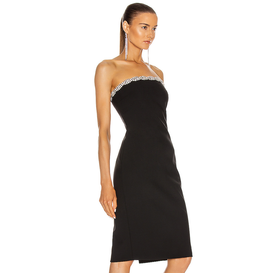 Summer Women Black Strapless Bodycon Bandage Dress Sexy Sleeveless Diamonds Club Celebrity Evening Party Dresses 210423