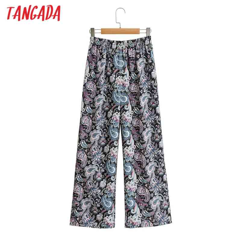 Women Retro Floral Print Long Trousers Vintage Style Strethy Waist Lady Pants Pantalon 169 210416